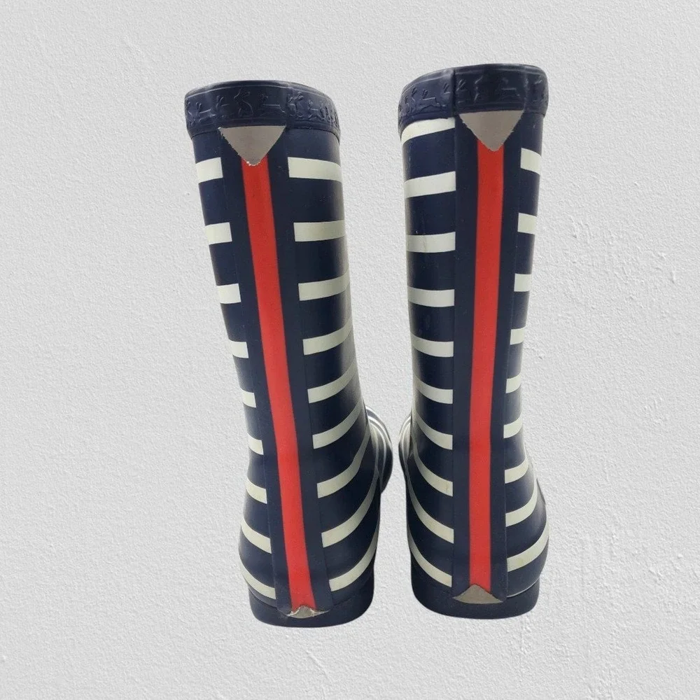 Joules Junior Roll Up Welly Navy White Striped Rain Boots Kids US 12 V02660
